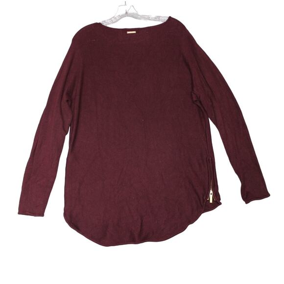 MICHAEL KORS Sweater Sz‎ Large Burgundy Knit Gold Metal Zippers - Picture 2 of 8